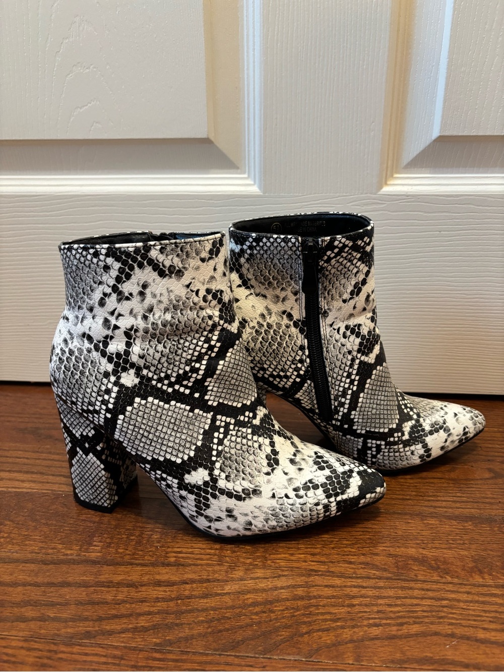 Snake Print Ankle Boots - Black & White